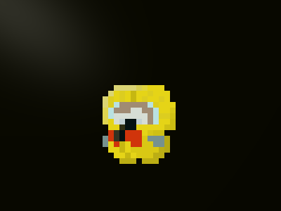 A small pixel-art man in a large yellow hazmat suit and a gas mask.